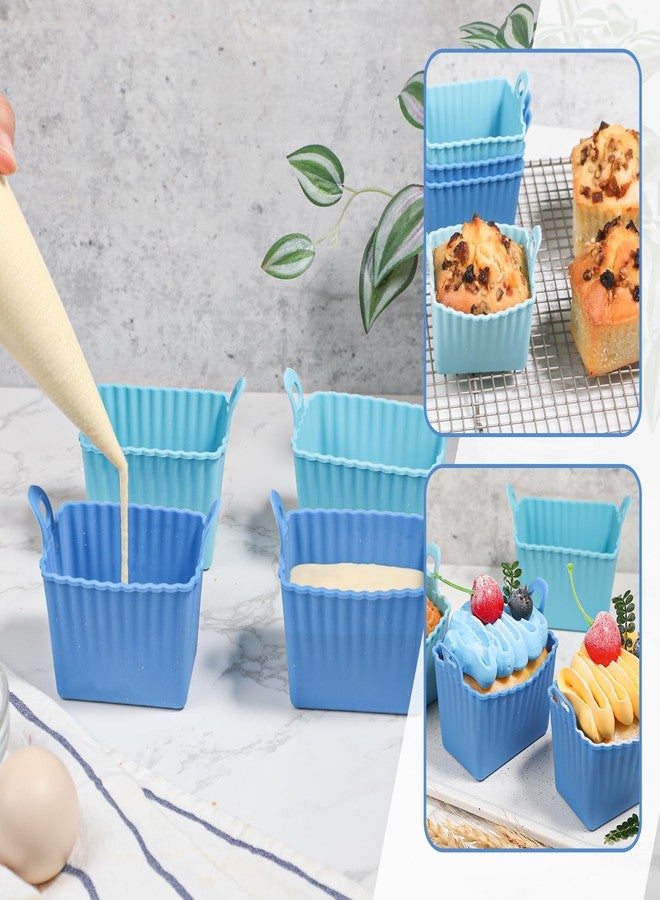 Koluti Nonstick Silicone Muffin Baking Cups Pack of 4, Reusable Cupcake Molds with Double Handle, BPA Free, Small Rectangle Air Fryer Cupcakes Liner, 2 Colors - Image 5