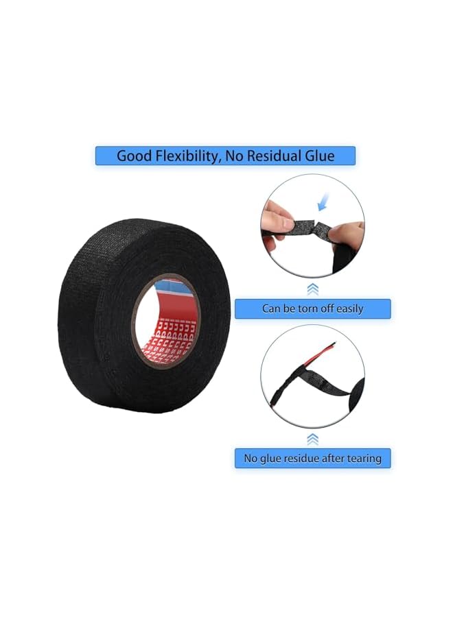 PROMASS promass Wire Harness Cloth Tape, Speaker Wiring Harness Cloth Tape, Wire Loom Tape, Black Adhesive Fabric Tape, for Automobile Electrical Wire harnessing Noise Dampening Heat Proof (4 Roll,19 mm)  - Image 2