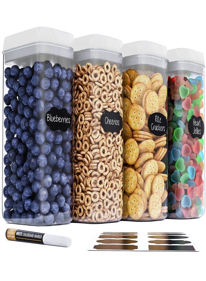 مسار الشيف حاويات تخزين طعام كبيرة محكمة الإغلاق من شيفز باث مع أغطية بيضاء، مجموعة من 4 قطع، سعة 3.2 لتر، 109 أونصة، علب مطبخ ومخازن لتخزين المعكرونة والحبوب والنودلز والدقيق - شفافة - Image 1