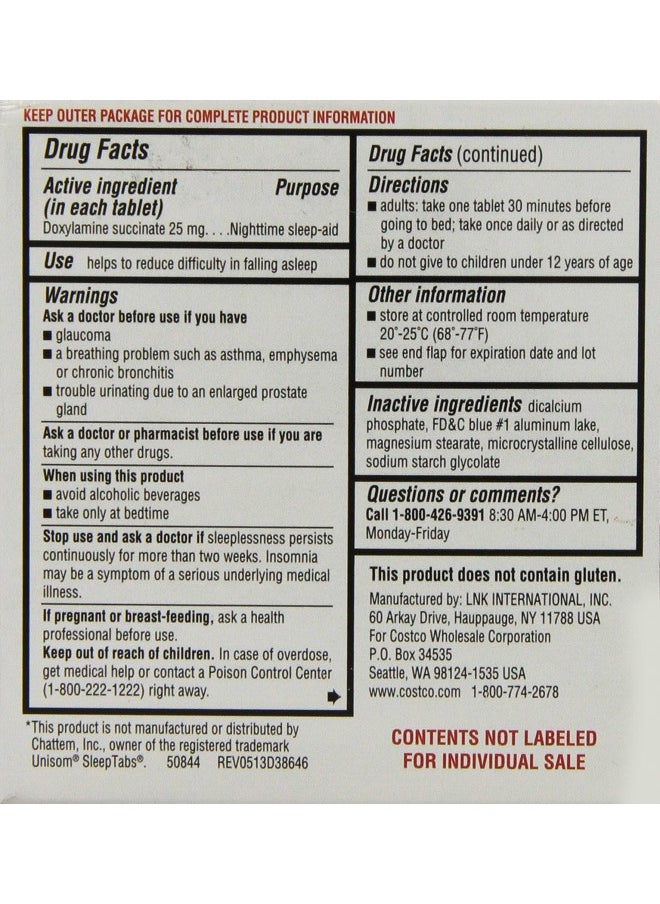 Kirkland Signature Nighttime Sleep Aid (Doxylamine Succinate 25 mg), 192 Tablets