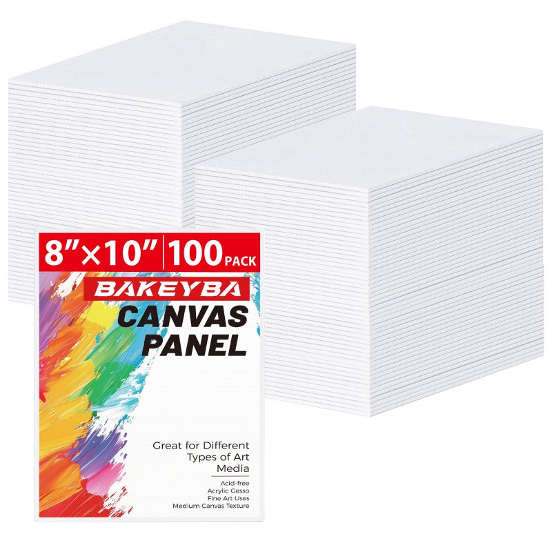 BAKEYBA 100 Pack 8x10 Inch Flat Canvas Boards for Painting, Canvas Panels 100% Cotton White Blank Art Supplies for Acrylics Oil Gouache Tempera Paints - Image 1
