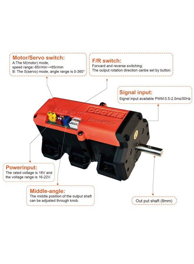 DOCYKE 350kg High Torque RC Servo, 2 in 1 Mode 16V~24V High Voltage Full Metal Gear Digital Servo Angle 360° - Image 2