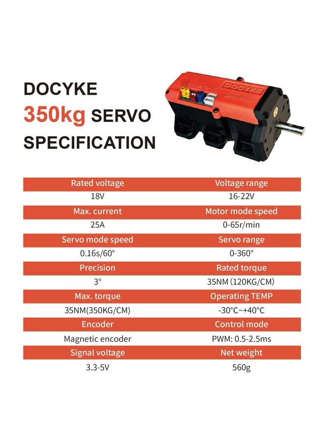 DOCYKE 350kg High Torque RC Servo, 2 in 1 Mode 16V~24V High Voltage Full Metal Gear Digital Servo Angle 360° - Image 3