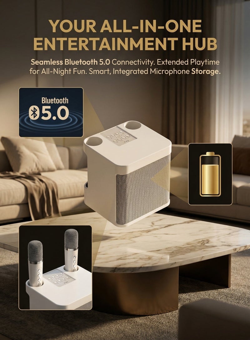 Portable Karaoke Speaker with Dual Wireless Microphones, 10W Bluetooth Speaker, TF Card & USB Support, Rechargeable, for Home & Family Entertainment - Image 2