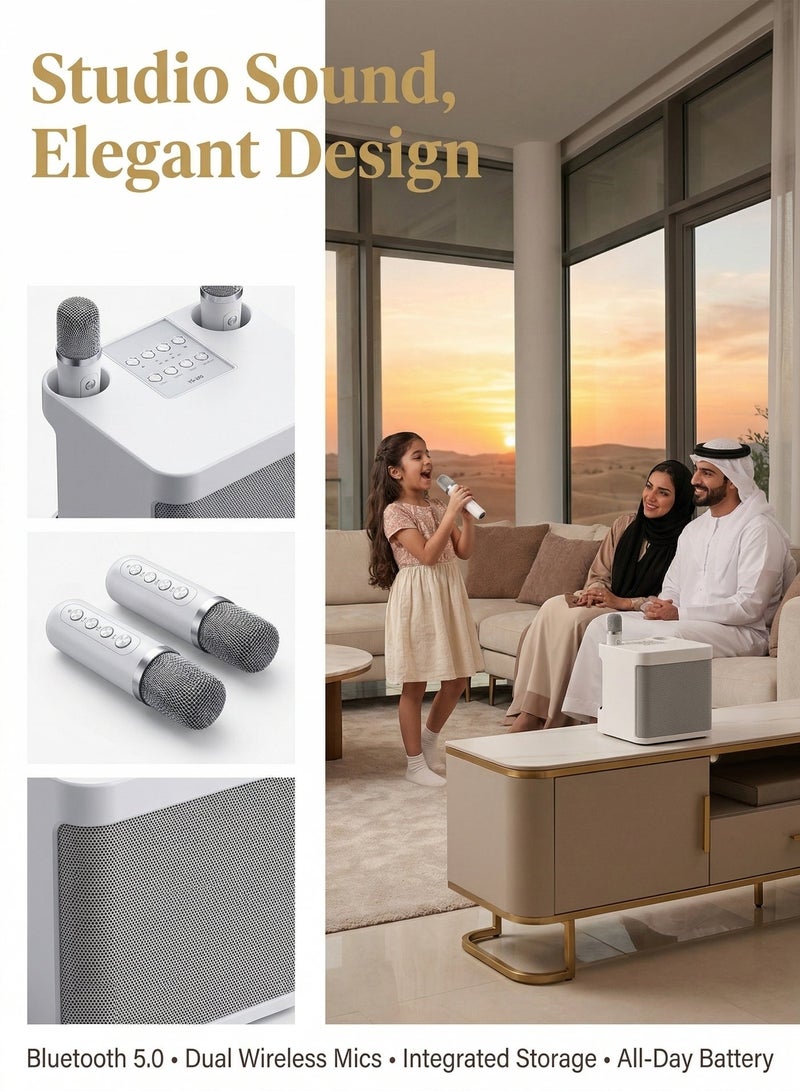 Portable Karaoke Speaker with Dual Wireless Microphones, 10W Bluetooth Speaker, TF Card & USB Support, Rechargeable, for Home & Family Entertainment - Image 3