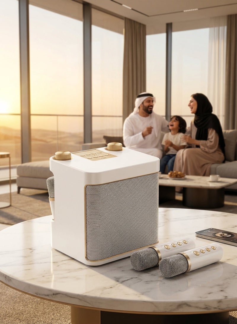 سماعة كاريوكي بلوتوث محمولة مع ميكروفونين لاسلكيين، نظام KTV منزلي، بلوتوث 5.0، مؤثرات تغيير الصوت، تقليل صوت المغني، تشغيل عبر USB وTF وAUX، قابلة لإعادة الشحن - Image 3