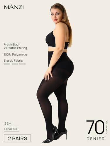MANZI جوارب نسائية مانزي بحجم زائد مع تحكم علوي للنساء، خصر عالي، شفاف، 2 زوج، أسود، XXX-Large - Image 3