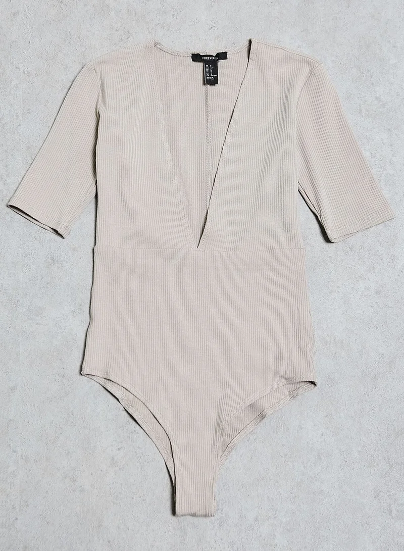 FOREVER 21 Ribbed Plunge Neck Body