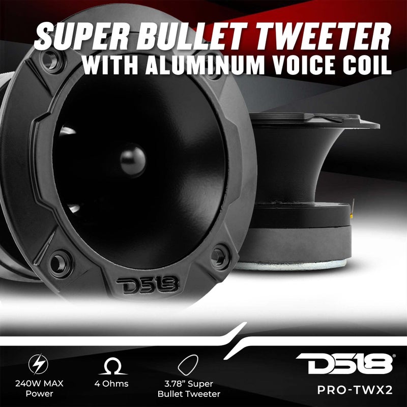 DS18 PRO-TWX2 3.78" Super Bullet Tweeter with 1" Aluminum Voice Coil 240 Watts 4 Ohms (2 Speakers Included) - Image 2