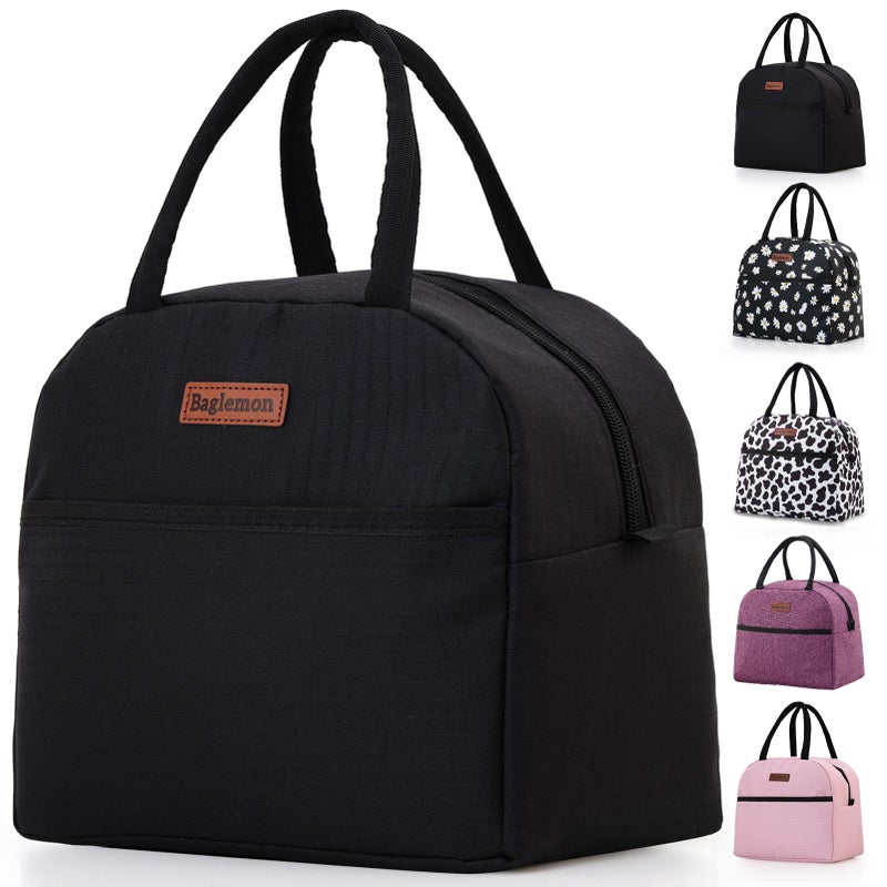 Baglemon Insulated Lunch Bag for Women Men, Lunch Containers Reusable High Capacity Lunch Tote Bags for Work Picnic (Black) - Image 1