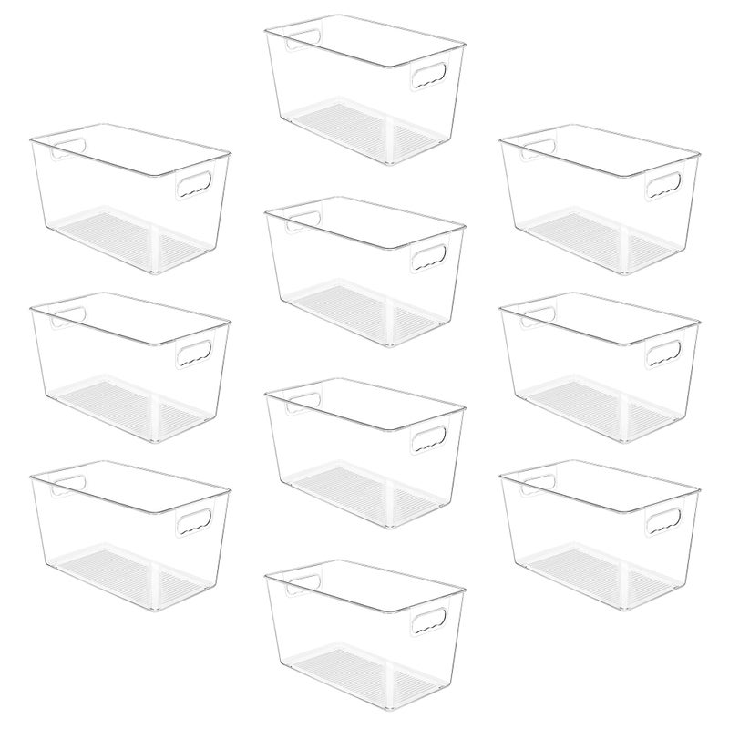 YIHONG 10 Pack Clear Pantry Organizer Bins, Plastic Containers with Handle for Kitchen,Freezer,Cabinet,Closet,Bathroom Under Sink Storage - Image 1