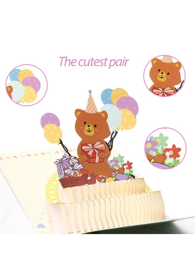 3D Pop-Up Birthday Card with Cute Bear & Balloon Cake – Adorable Stand-Up Birthday Greeting Card - Image 4