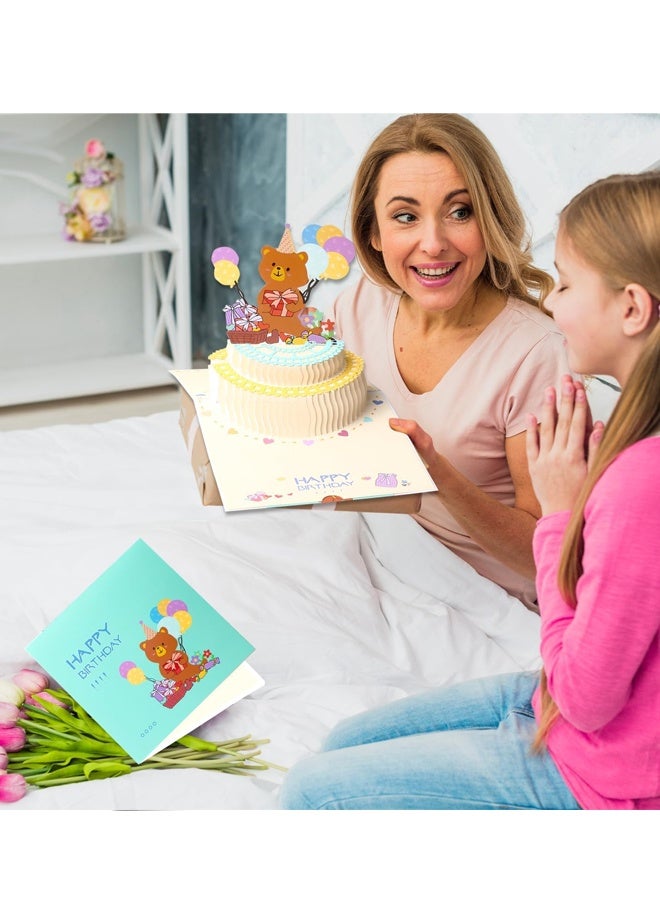 3D Pop-Up Birthday Card with Cute Bear & Balloon Cake – Adorable Stand-Up Birthday Greeting Card - Image 2
