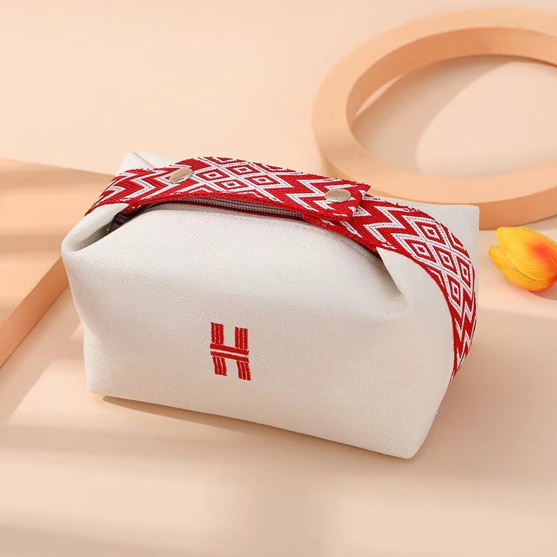 H cosmetic bag canvas portable large capacity wash bag portable lunch box simple cosmetics storage bag manufacturers wholesale Red