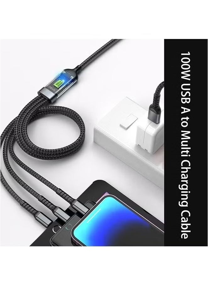X-level 100W Fast Charging Cable 3 in 1 USB Data Cables Transparent with LED Indicator Nylon Braided Multiple Charger Adapter Cord with Type C Micro USB Port for Cell Phones Tablets  - Image 2