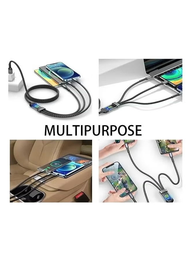 X-level 100W Fast Charging Cable 3 in 1 USB Data Cables Transparent with LED Indicator Nylon Braided Multiple Charger Adapter Cord with Type C Micro USB Port for Cell Phones Tablets  - Image 5