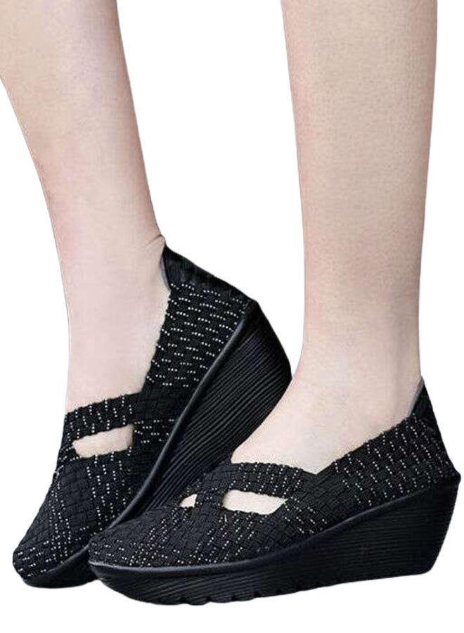 NIBEMINENT Round Toe Wedge Heel Sandals Black - Image 3