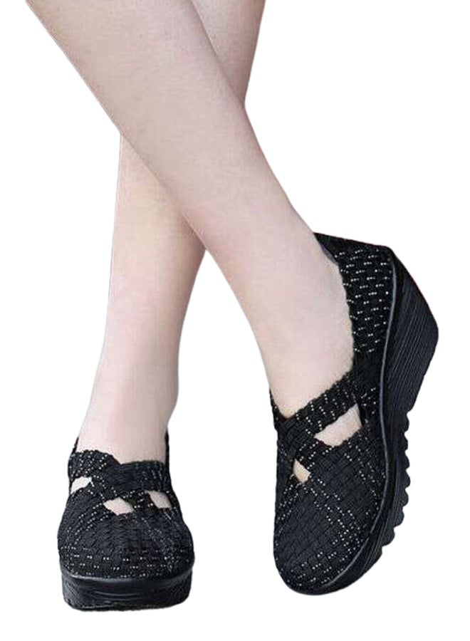 NIBEMINENT Round Toe Wedge Heel Sandals Black - Image 4