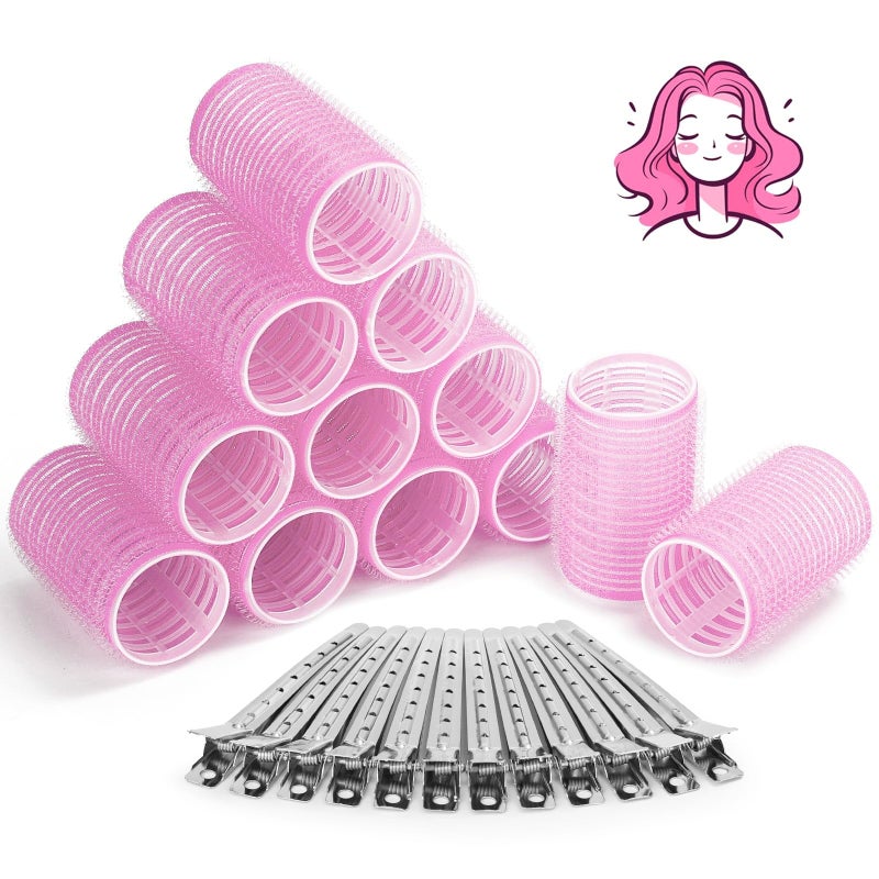 Acejoz Hair Curlers Rollers, 12Pcs Hair Rollers Hair Curlers Self Grip Holding Rollers with 12 Pcs Hair Clips for Long Medium Short Thick Fine Thin Hair Bangs Volume - Image 1