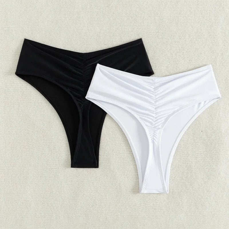 2024 New Pure Color Sexy and Export Swimwear Bikini Wrinkled Swimming Trunks Two-Piece Set for Women - Image 3