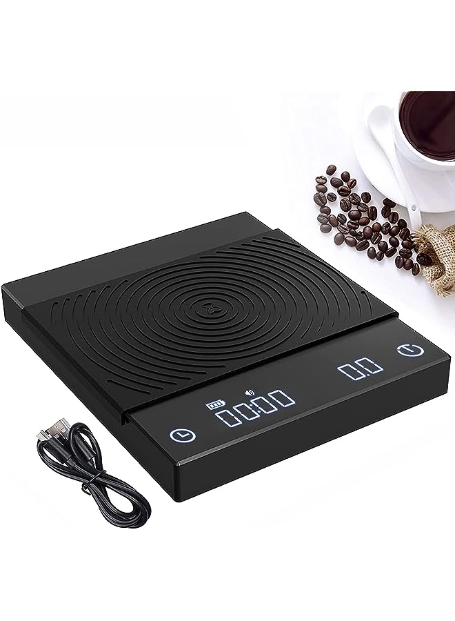 PROMASS Scale with Timer 2kg,0.1g Digital Hand Drip Coffee Gram Scales with USB Output Waterproof Multifunction Espresso Coffee Scale Kitchen Scale with Silicone Pad (Black) - Image 1