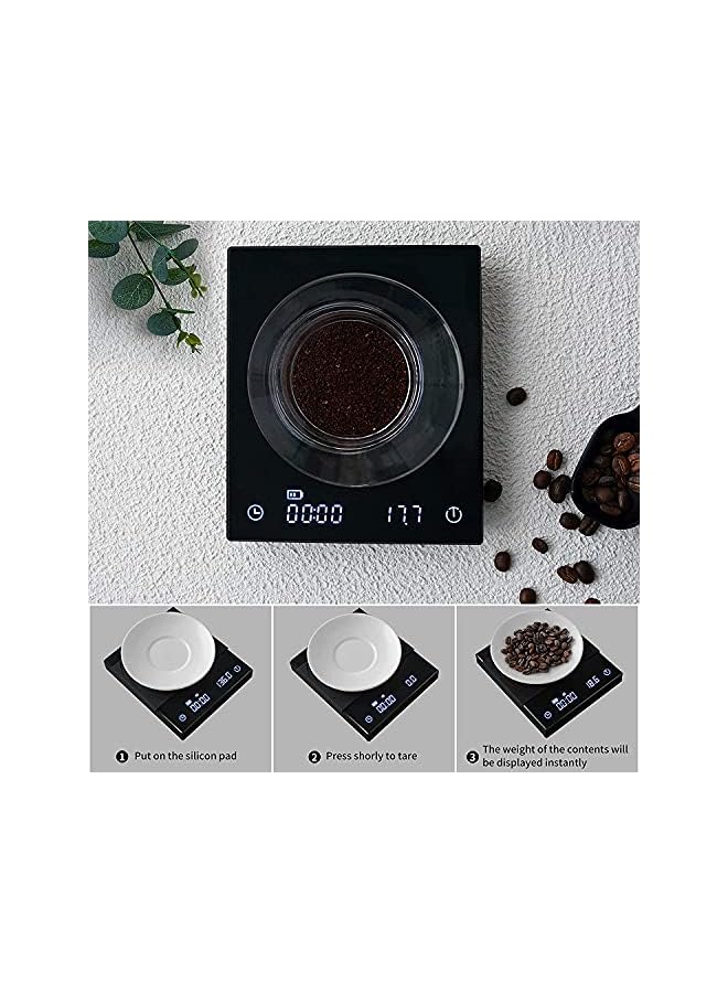 PROMASS Scale with Timer 2kg,0.1g Digital Hand Drip Coffee Gram Scales with USB Output Waterproof Multifunction Espresso Coffee Scale Kitchen Scale with Silicone Pad (Black) - Image 5