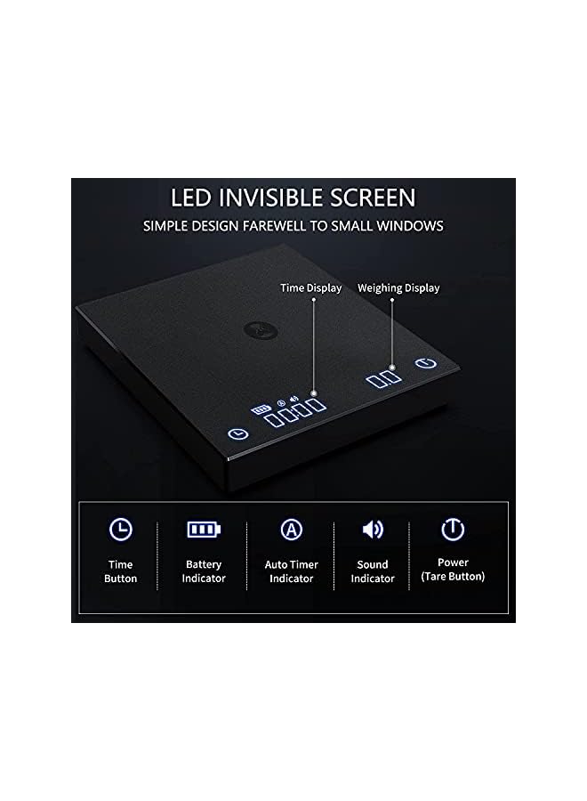 PROMASS Scale with Timer 2kg,0.1g Digital Hand Drip Coffee Gram Scales with USB Output Waterproof Multifunction Espresso Coffee Scale Kitchen Scale with Silicone Pad (Black) - Image 4