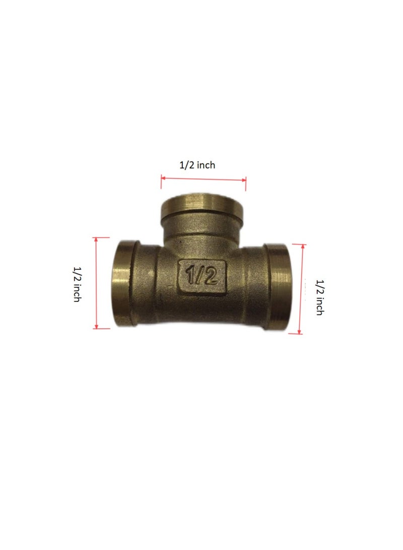 GA  2 Pcs set,  Brass Female Tee 1/2inch Brass Plumbing Fittings Set, High-Purity Copper Alloy, BSPT Thread Standard- - Image 2