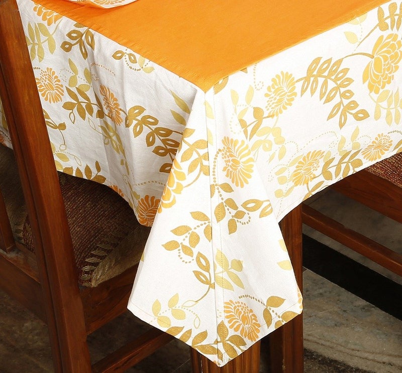 Dekor World Floral Printed Orange Rectangle Table Cover with Place Mat & Napkin (Pack of 25) 150X275 Cm / 60X108 Inches for 8 Seater Dinning Table - Image 3
