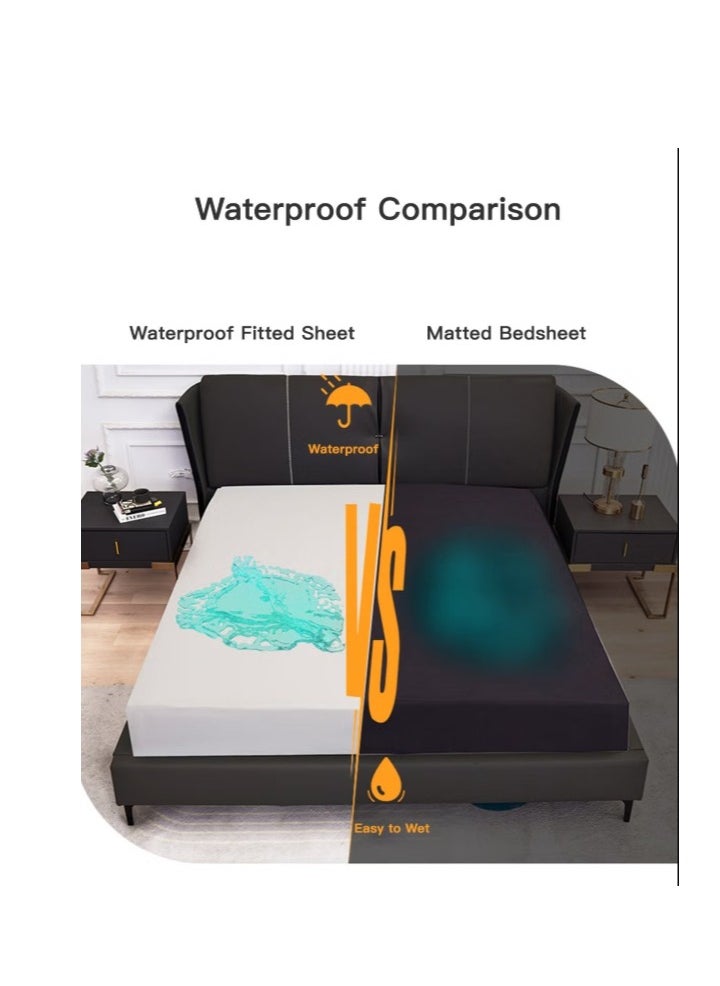 Generic Waterproof Fitted Sheet Machine Washable Solid Color Mattress Protector Urine Care Sheet Suitable For Hotels Homestays Hihome White  - Image 5