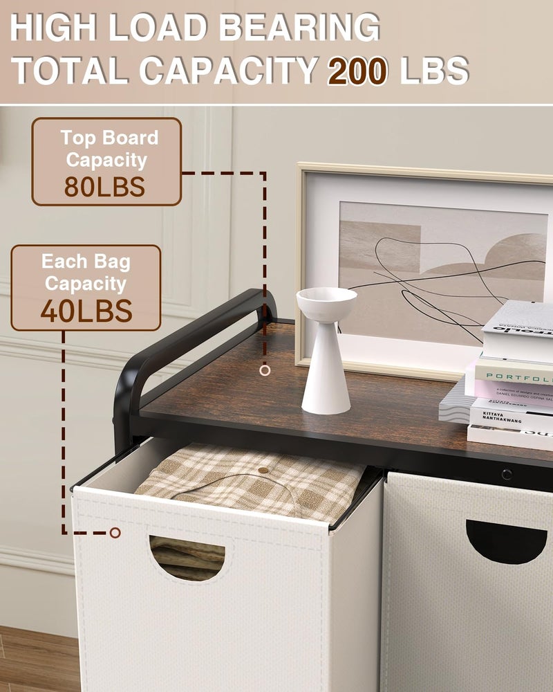 Elowen Laundry Sorter 3 Section,Laundry Basket with Wheels,3Ã—15.8 Gal (60L) Laundry Hamper Organizer with Large Wooden Desktop Sorter,Pull-Out and Removable 900D Oxford Fabric Laundry Bags for Laundry Room - Image 2