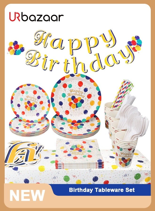 URbazaar 162 Pcs Disposable Party Dinnerware Set Paper Plates Cups Napkins Tablecloth Straws Birthday Party Supplies Decorations for 20 Guests - Image 1