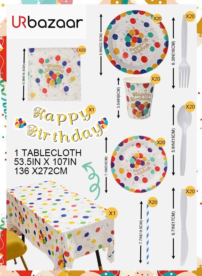 URbazaar 162 Pcs Disposable Party Dinnerware Set Paper Plates Cups Napkins Tablecloth Straws Birthday Party Supplies Decorations for 20 Guests - Image 2