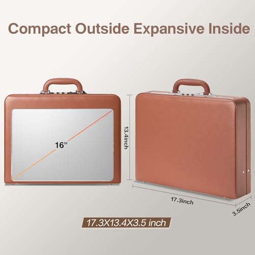 LOCKCURX Briefcases for Men, Anti-Theft Longwave Lock Briefcase with 16 Inch Laptop Compartment, Waterproof Faux Leather, Brief Cases Men with Multi File Organizer, Perfect for Office, Travel (Brown) - Image 4
