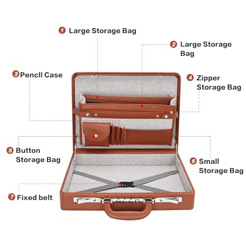 LOCKCURX Briefcases for Men, Anti-Theft Longwave Lock Briefcase with 16 Inch Laptop Compartment, Waterproof Faux Leather, Brief Cases Men with Multi File Organizer, Perfect for Office, Travel (Brown) - Image 5