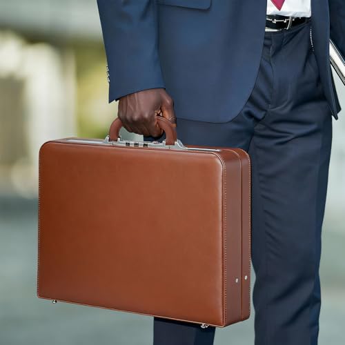 LOCKCURX Briefcases for Men, Anti-Theft Longwave Lock Briefcase with 16 Inch Laptop Compartment, Waterproof Faux Leather, Brief Cases Men with Multi File Organizer, Perfect for Office, Travel (Brown) - Image 3