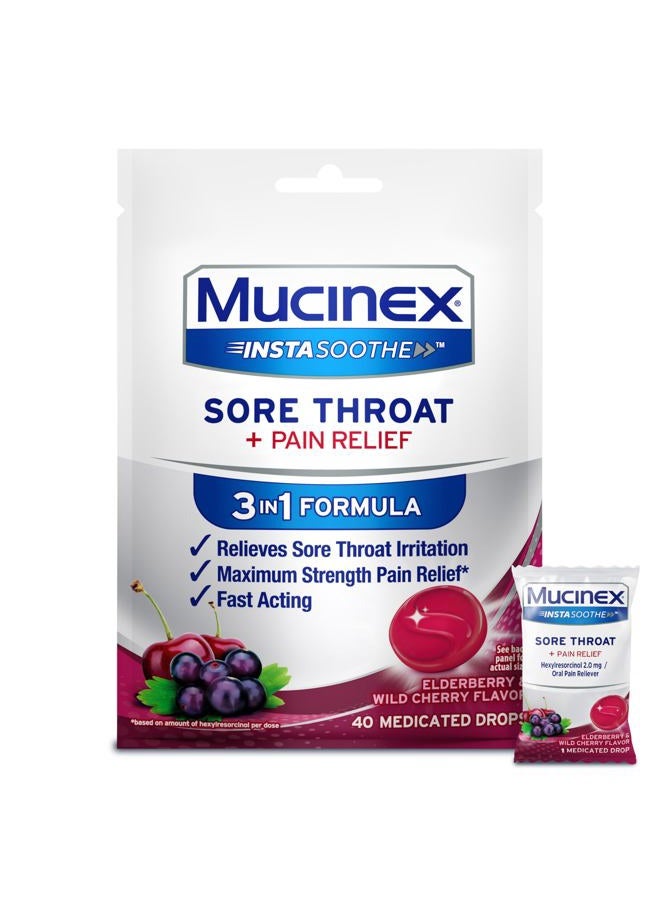 MUCINEX إنستاسوتhe لتخفيف التهاب الحلق، أقراص التهاب الحلق، دواء التهاب الحلق مع هيكسيلريسورسينول، بديل قطرات السعال، 40 قطرة طبية من البلسان والكرز البري لتخدير الحلق - Image 1