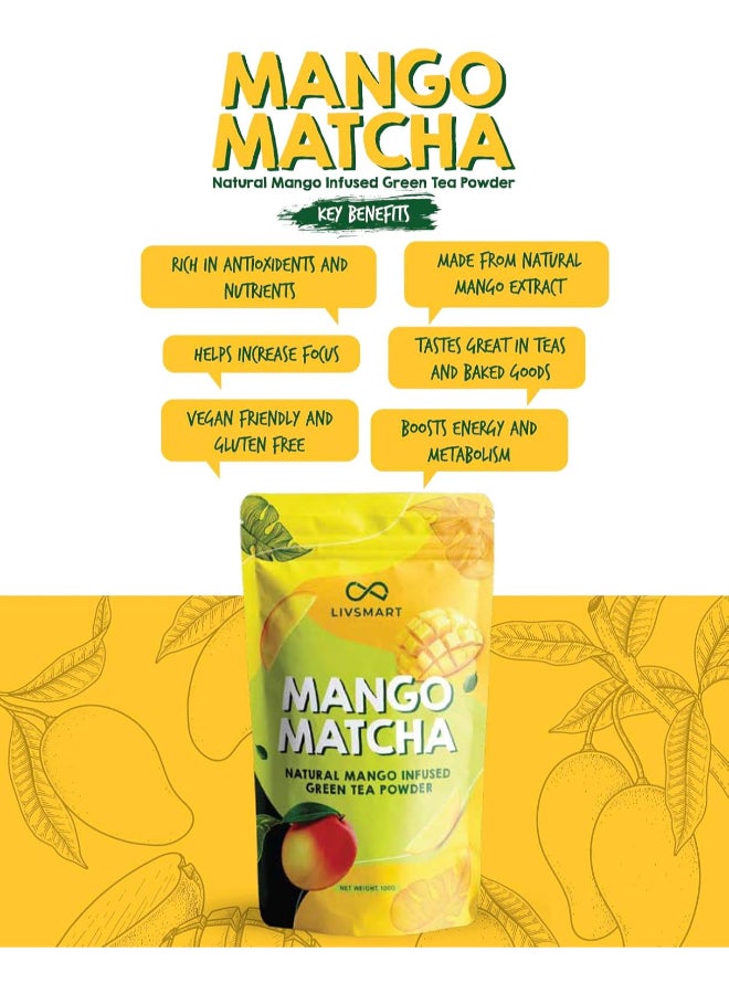 Livsmart Mango Matcha Green Tea Powder, Antioxidant Rich Superfood (100g) - Image 3