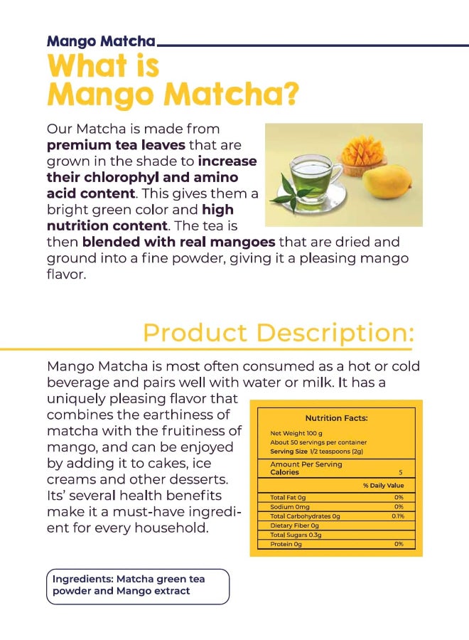 Livsmart Mango Matcha Green Tea Powder, Antioxidant Rich Superfood (100g) - Image 4