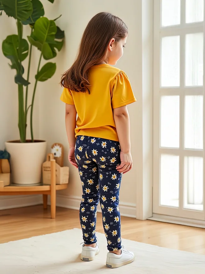 Take Two Take Two Kids 2pcs Orange Short Sleeve T-Shirt and Floral Leggings Set