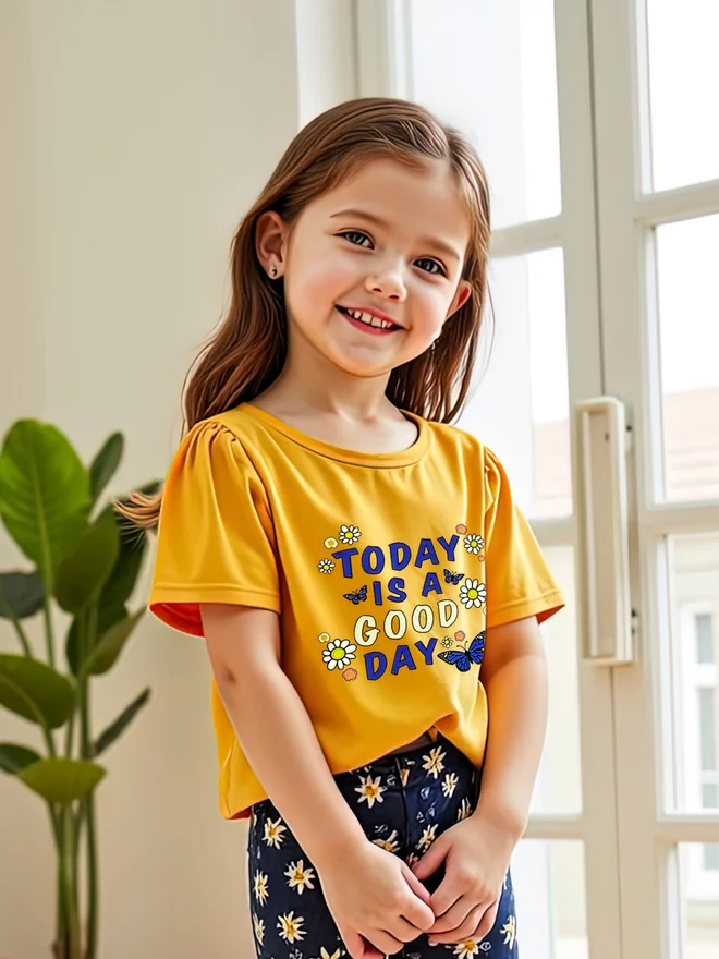 Take Two Take Two Kids 2pcs Orange Short Sleeve T-Shirt and Floral Leggings Set