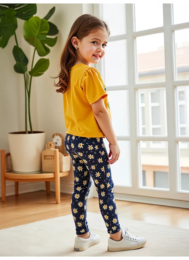 تايك تو Take Two Kids 2pcs Orange Short Sleeve T-Shirt and Floral Leggings Set