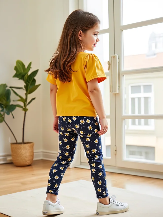Take Two Take Two Kids 2pcs Orange Short Sleeve T-Shirt and Floral Leggings Set