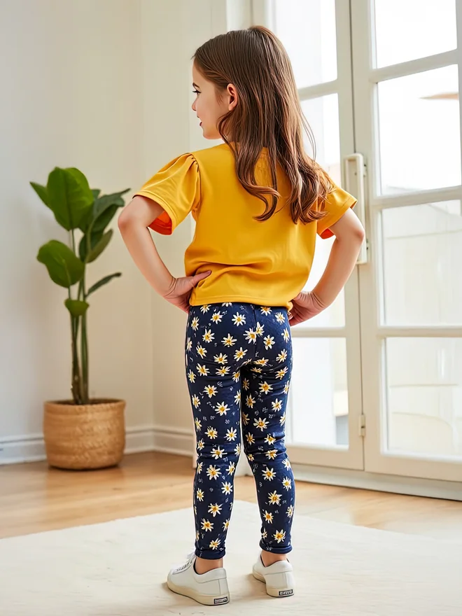 Take Two Take Two Kids 2pcs Orange Short Sleeve T-Shirt and Floral Leggings Set