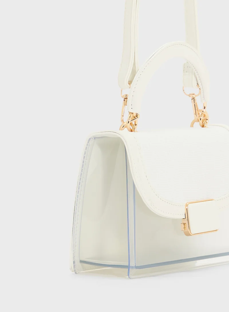 ELLA Clear Satchel With Tweed Flap
