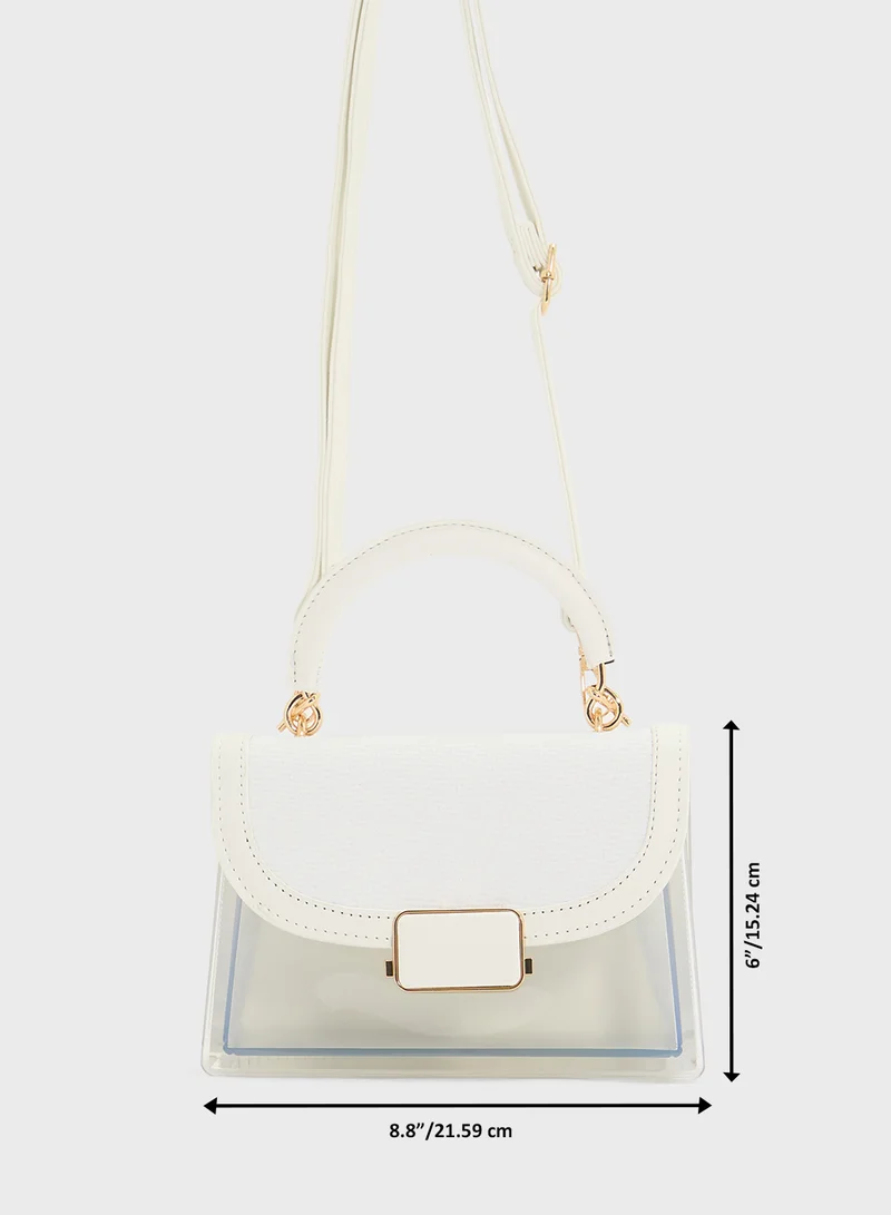 ELLA Clear Satchel With Tweed Flap