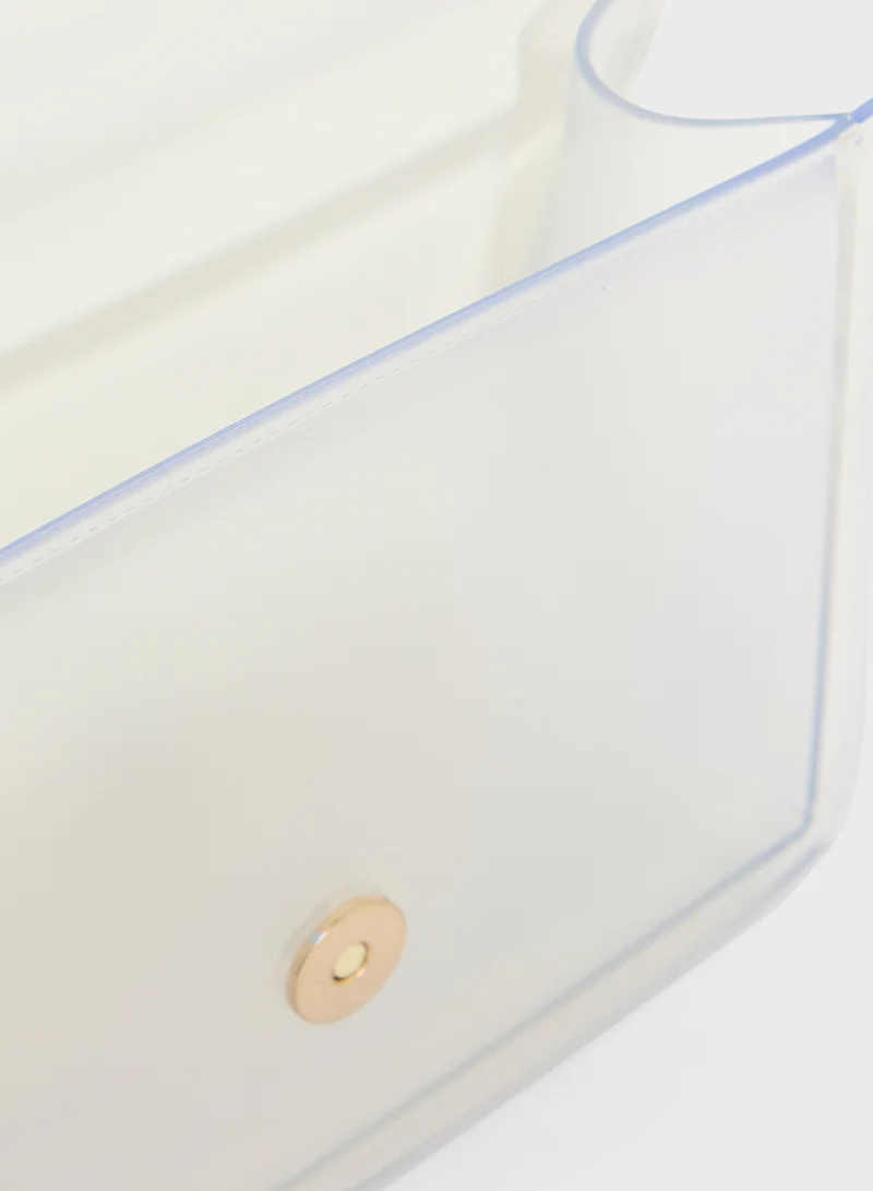 ELLA Clear Satchel With Tweed Flap
