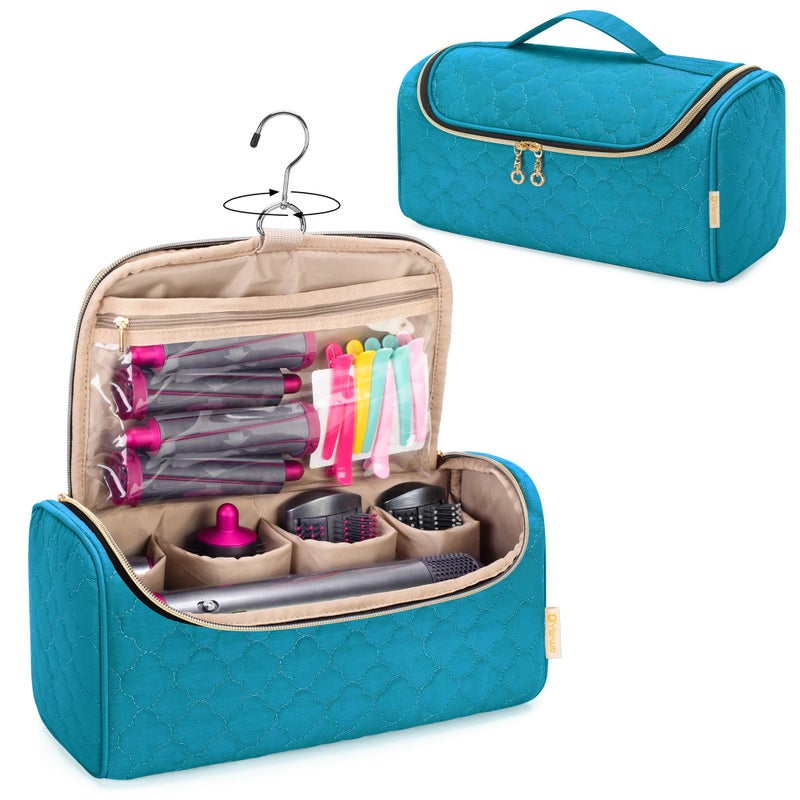 Yarwo Airwrap Travel Case Compatible for Dyson Airwrap Complete Styler All Models and Attachments Portable Storage Bag with Hanging Hook for Hair Curler Accessories Teal Patent Design