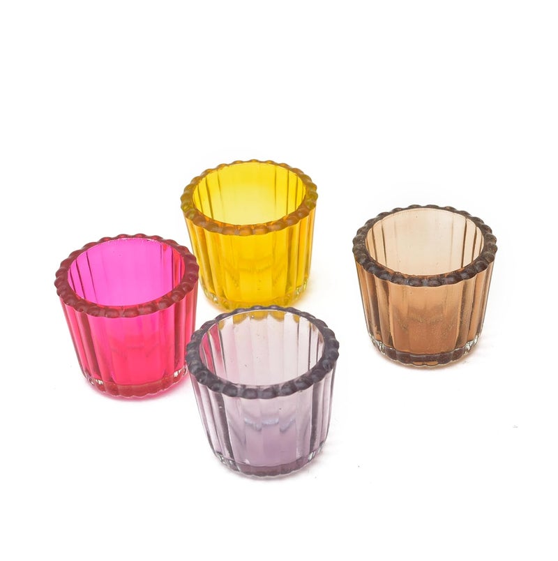 OGGN Glass Ribbed Tealight Holder SetTLight Holder for Diwali Decoration Items Multi Medium Pack of 4 - Image 1