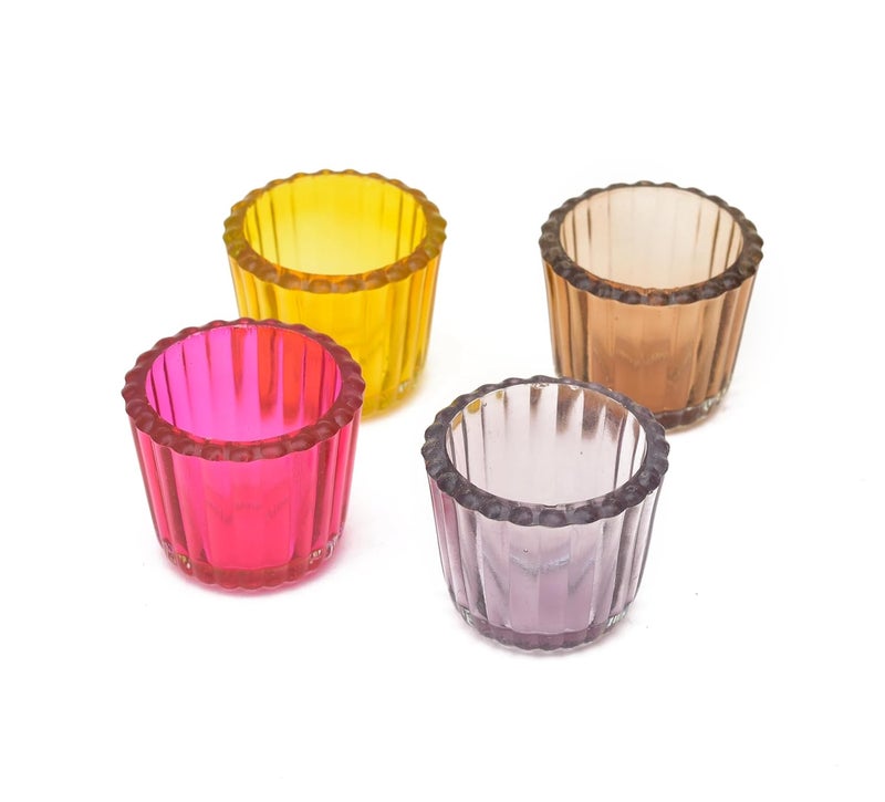 OGGN Glass Ribbed Tealight Holder SetTLight Holder for Diwali Decoration Items Multi Medium Pack of 4 - Image 2